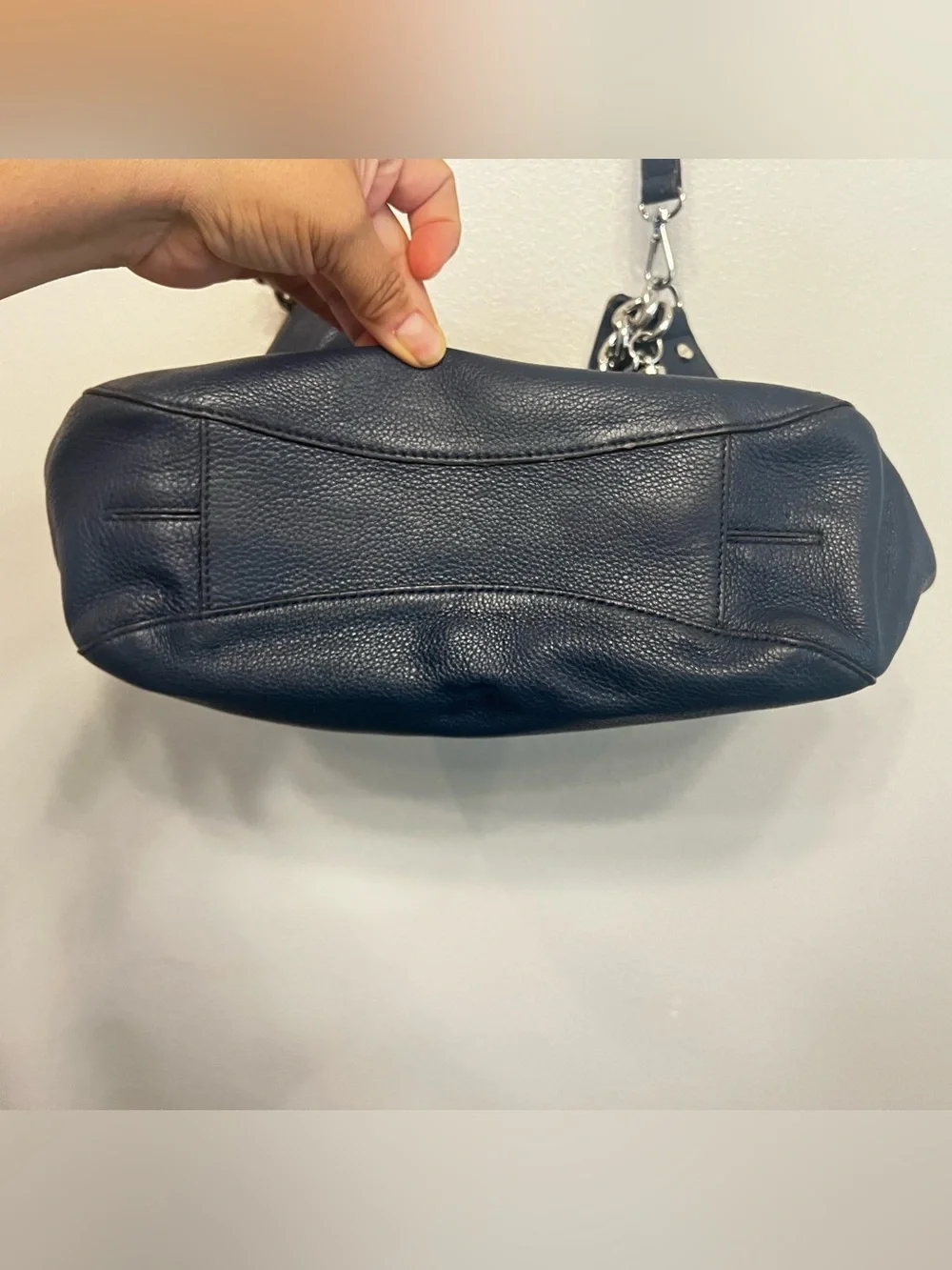 Michael Kors Blue Leather Shoulder Hobo with MK Charm Chain Detail
